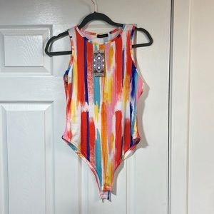 Stripe Tie Dye Racer Neck Bodysuit US 6